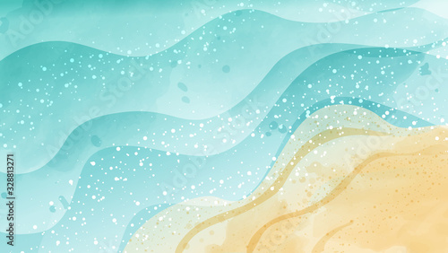 Summer background represent of watercolor sea and sand. Top view and has copy space.