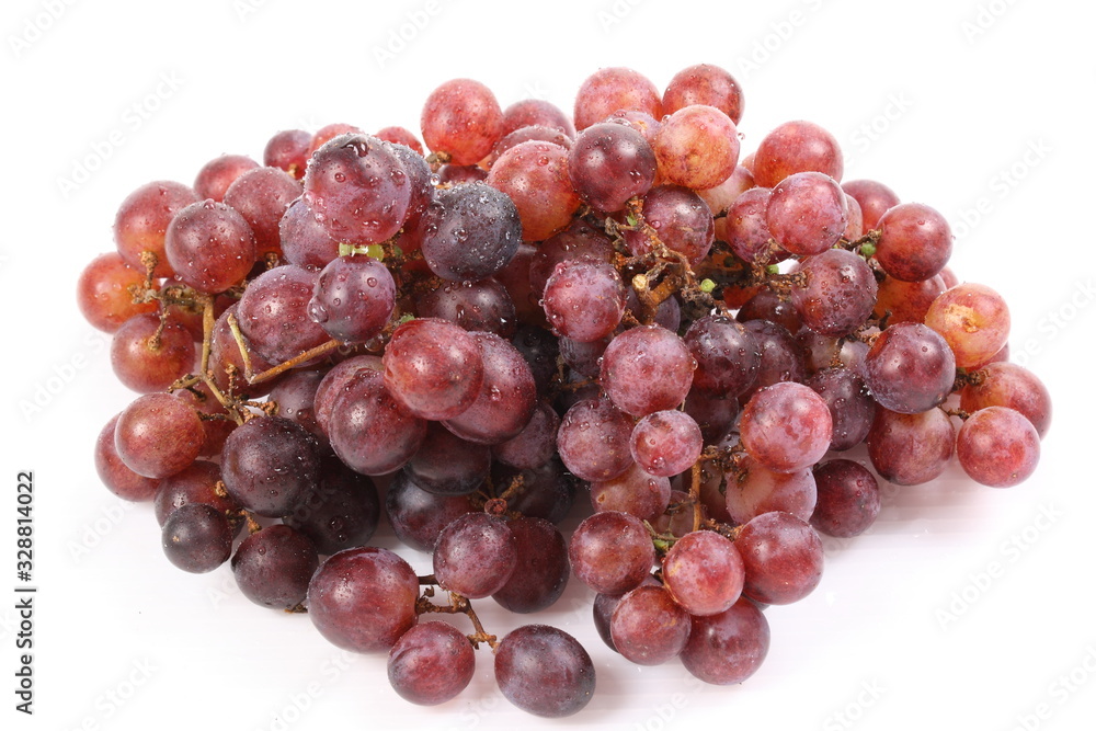 Fototapeta premium Red grape with water drops, closeup, isolated on white background