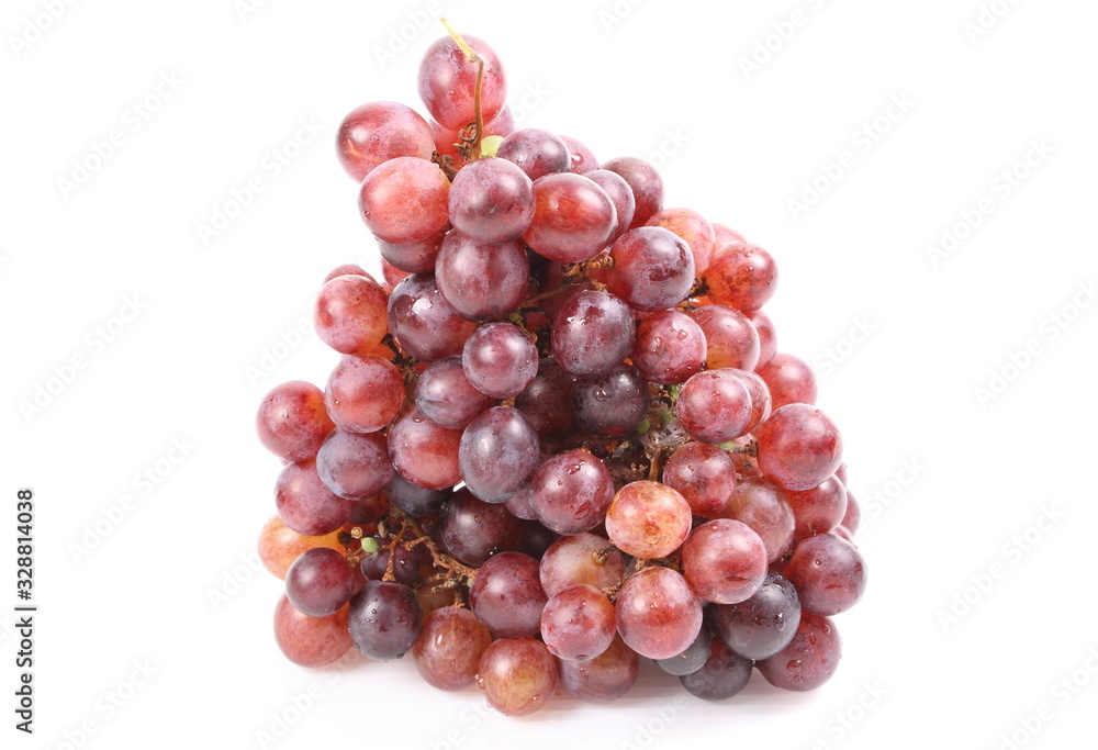Fototapeta premium Red grape with water drops, closeup, isolated on white background