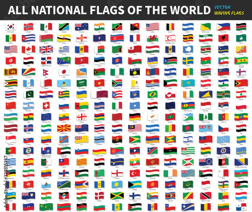 All official national flags of the world . Waving design . Vector