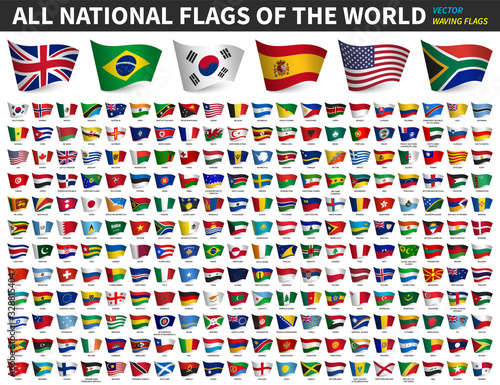 All national flags of the world . Waving flag design . White isolated background . Element vector .
