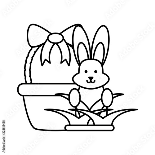 cute rabbit in basket on white background
