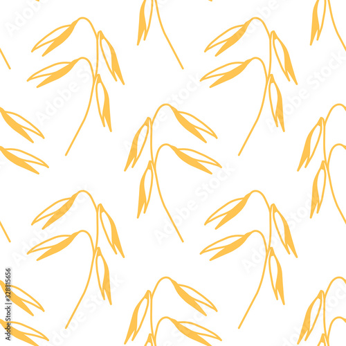Ripe Ears of oats on a white background. Vector Seamless pattern with oatmeal . Hand-drawn illustration of Healthy lifestyle
