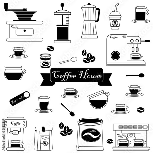 Big coffee shop set icon, flat in color isolated on white background. Vector eps 10