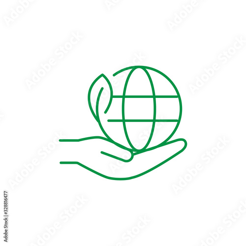 hand hold globe - vector icon. Earth with plant icon. Stock vector illustration isolated on white background.