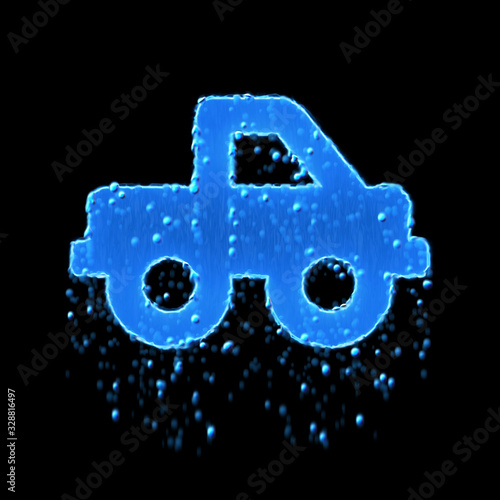 Wet symbol truck pickup is blue. Water dripping