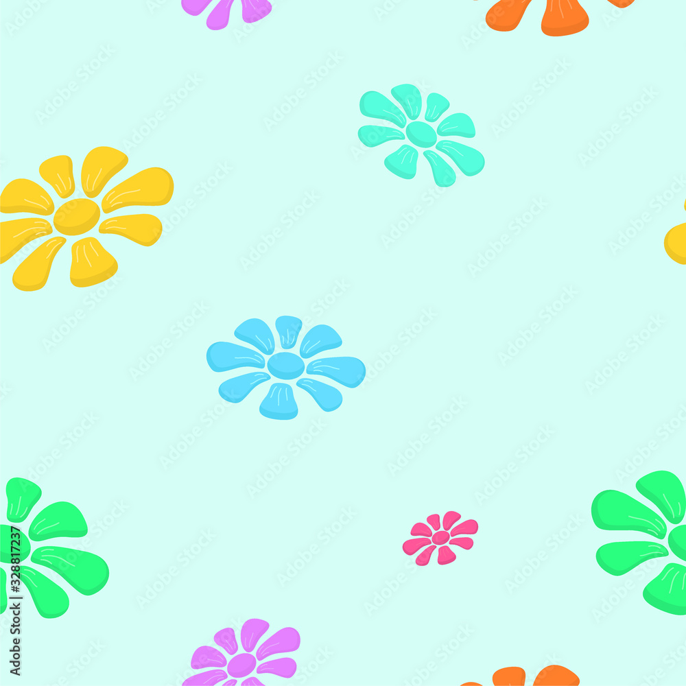 colorful flowers on green background. seamless pattern background.
