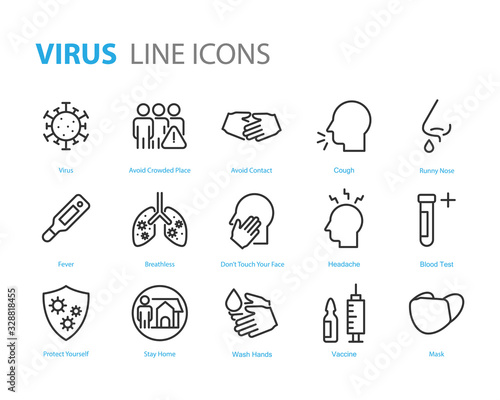 set of coronavirus icons, virus, ncov-2019, disease, sickness, illness photo