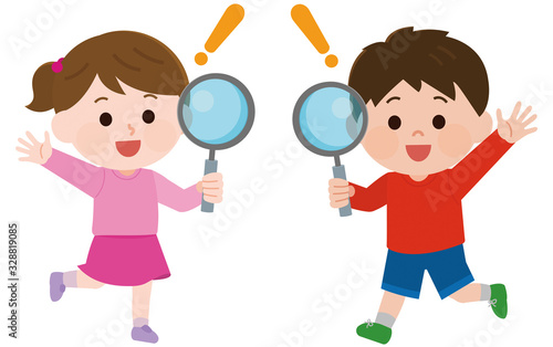 虫眼鏡　調べて閃く子供　イラスト