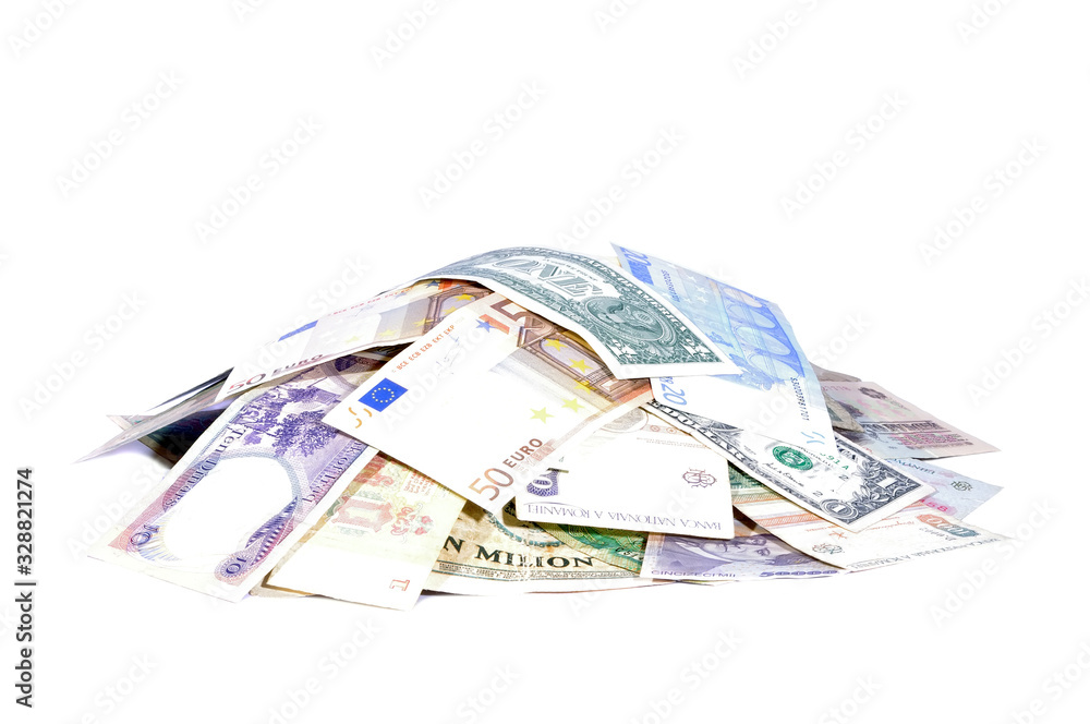 pile of banknote money isolated on white