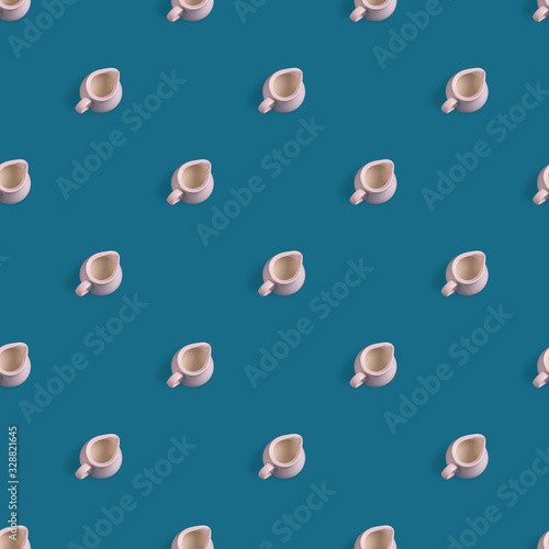 seamless pattern of white milk jug on a blue background