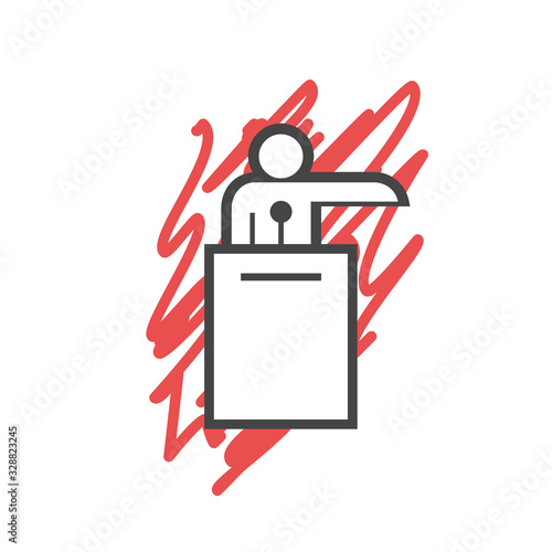 Political debate, angry speaker. Prosecutor' speech. Vector illustration