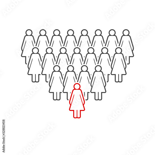 A group of women line icon, the leader in front is highlighted in red. Vector illustration