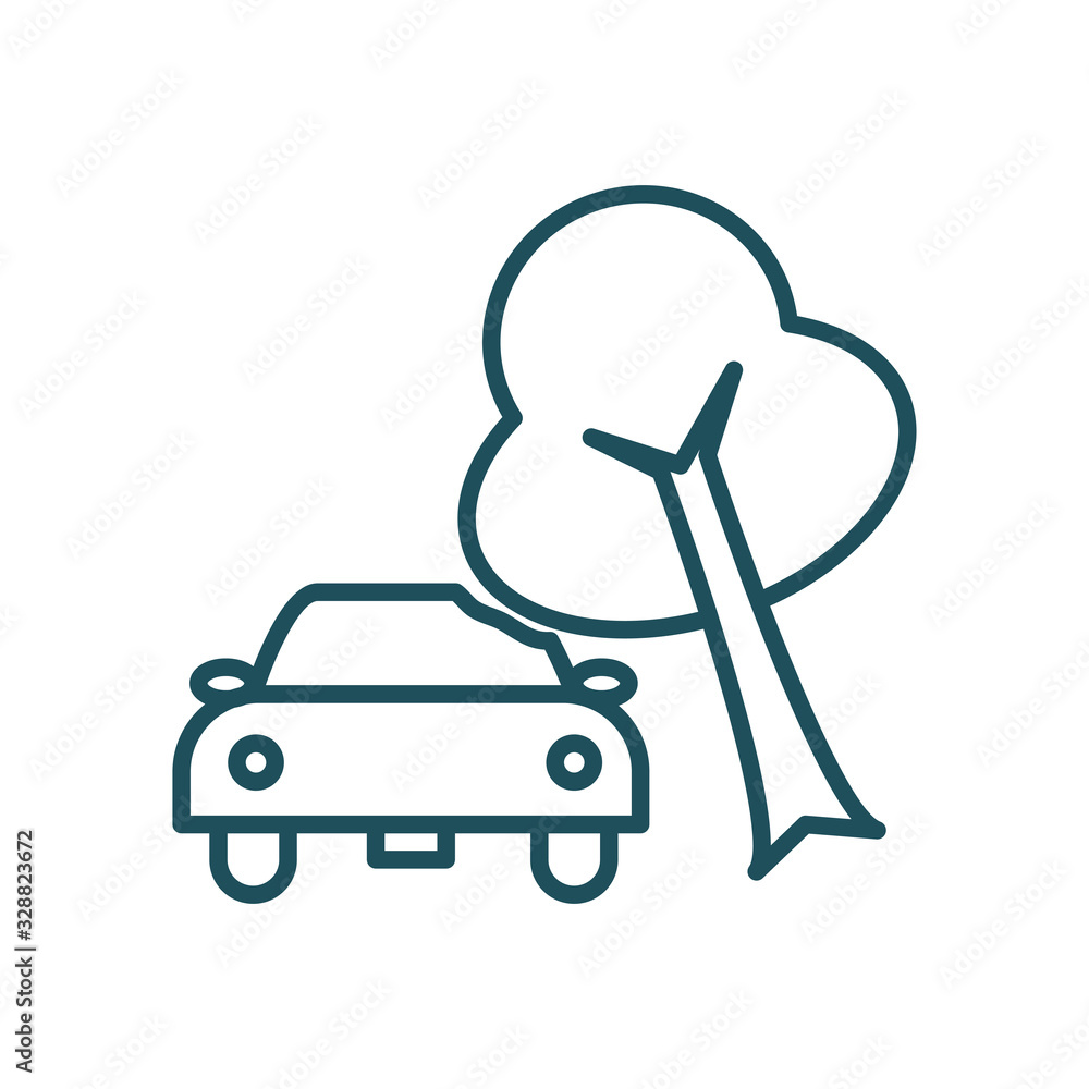 tree falling over car line style icon vector design