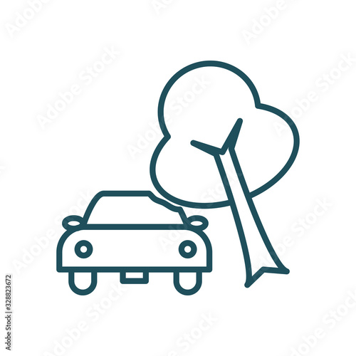 tree falling over car line style icon vector design