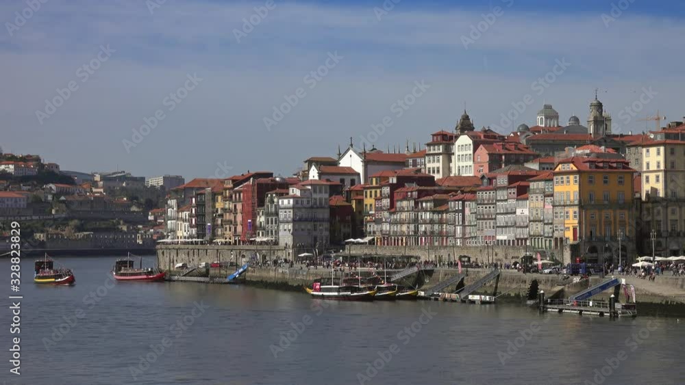 Boats on the Douro river, Ribeira area of Porto, Portugal, 4k Boats on the Douro river, Ribeira area of Porto, Portugal, 4k