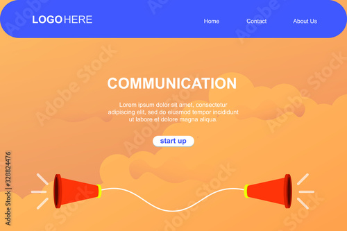 Executive talking to employee with Tin Can Phone. communication concept vector illustration