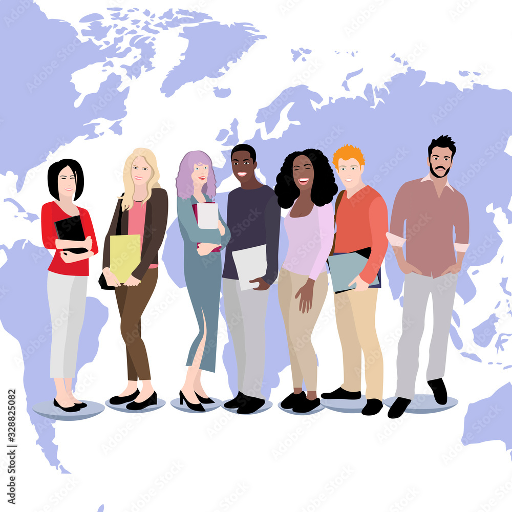 Fototapeta premium Group multicultural students, boy and girl