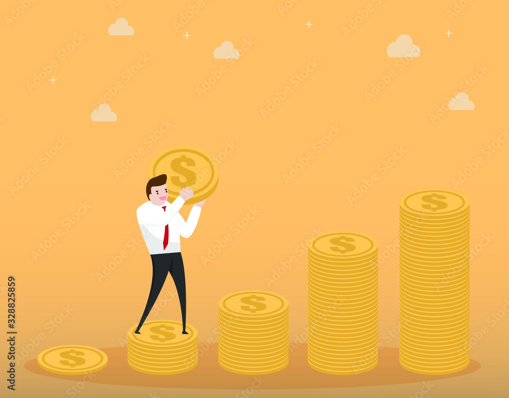 Obraz premium Businessman with coins. investment target, goal direction. man carry money on the back. business vision concept