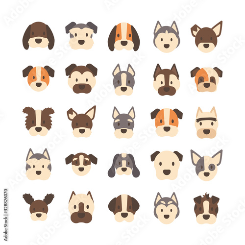 Fototapeta Naklejka Na Ścianę i Meble -  set of icons of faces different breeds of dogs
