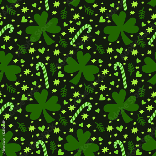 Vector seamless pattern with clover leaves. Suitable for St. Patrick's Day or spring design. For the design of fabric, wrapping paper, wallpaper.