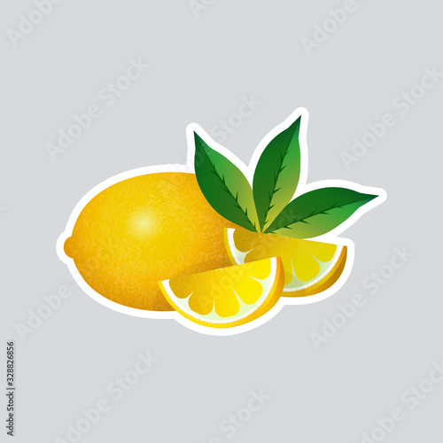 fresh juicy lemon sticker tasty ripe fruit icon healthy food concept vector illustration