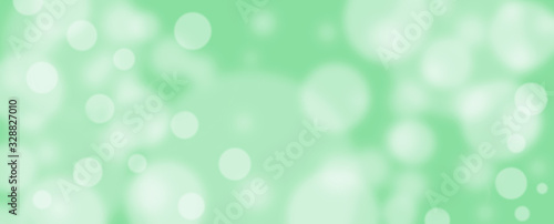 Abstract green bokeh banner background - birthday, father's day, valentine's day panorama - blurry bokeh circles on a green background. Christmas or spring concept
