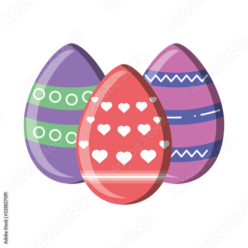 Easter eggs decorated on white background