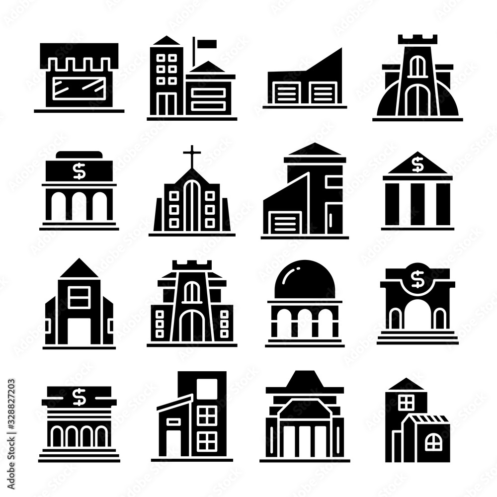 building and construction icons vector set