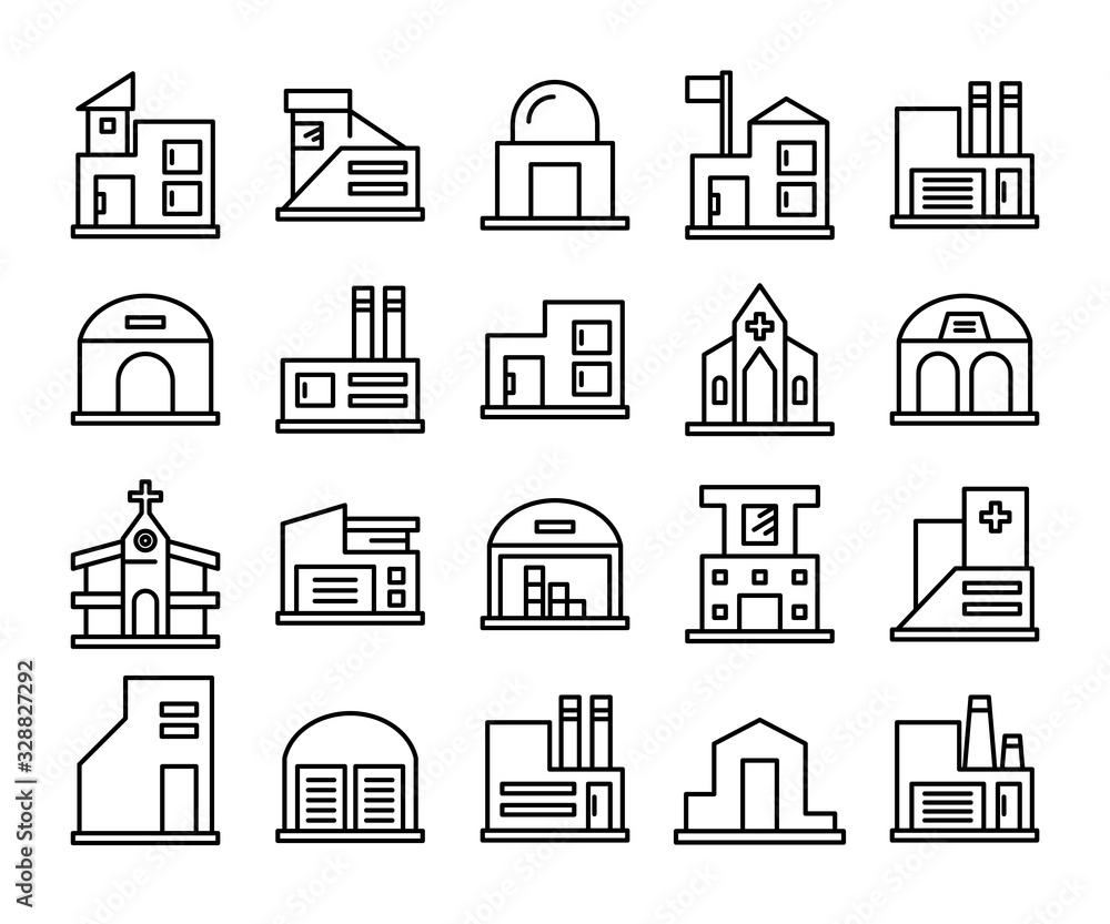 building, house, city line icons set building, house, city line icons set