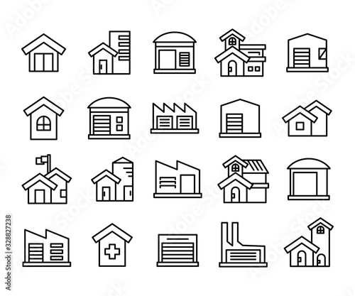 building, house, city line icons set