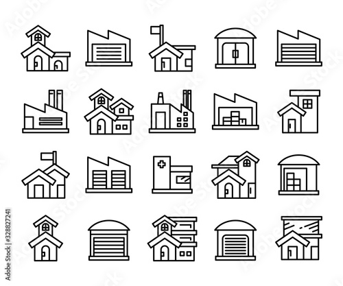 building, house, city line icons set