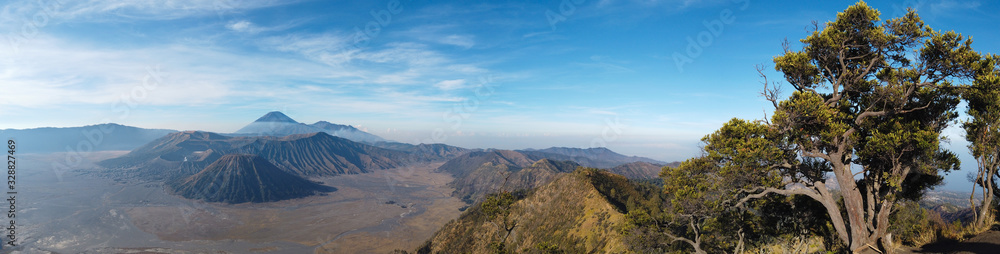Beautiful panoramic view over Mt Bromo volcano in Java Indonesia