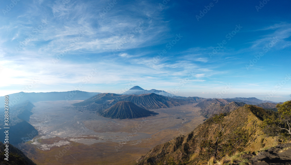 Beautiful panoramic view over Mt Bromo volcano in Java Indonesia Beautiful panoramic view over Mt Bromo volcano in Java Indonesia