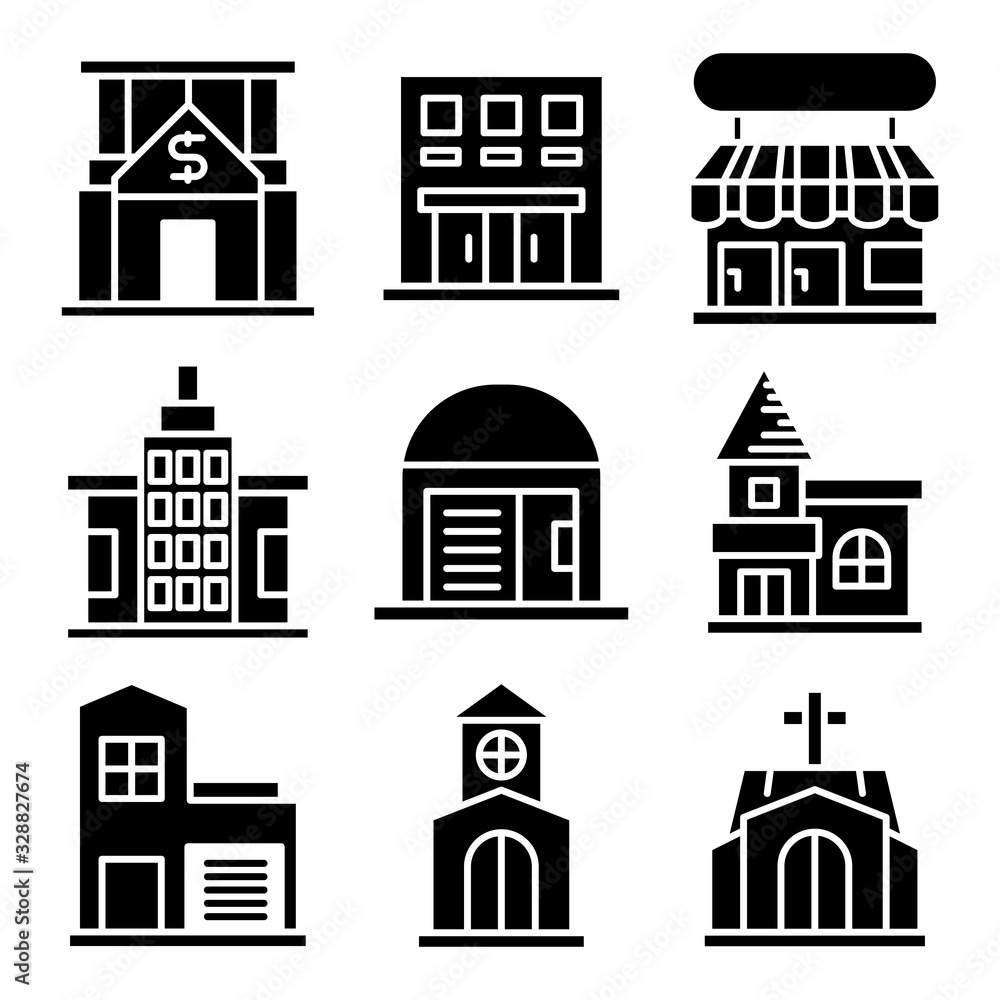 building and construction icons vector set