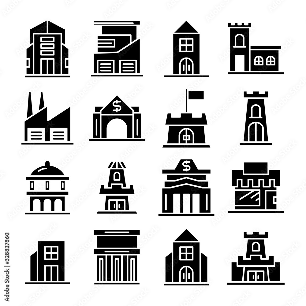 building and construction icons vector set