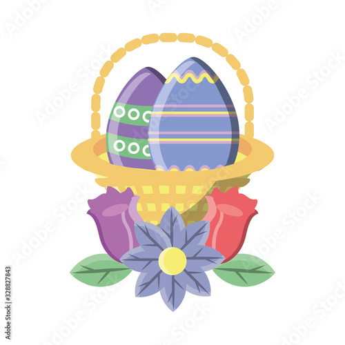 Easter eggs in basket on white background