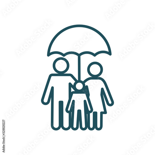 family with umbrella line style icon vector design