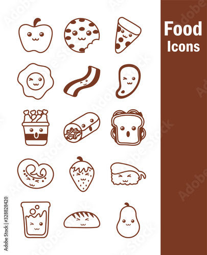 set of icons kawaii food , line style icon