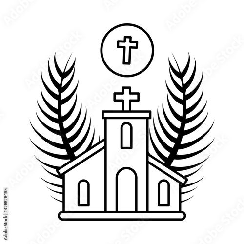 church with catholic cross in white background