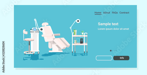 medical hair removal equipment and instruments for cosmetology beautician cabinet with laser epilation machine and armchair horizontal copy space vector illustration