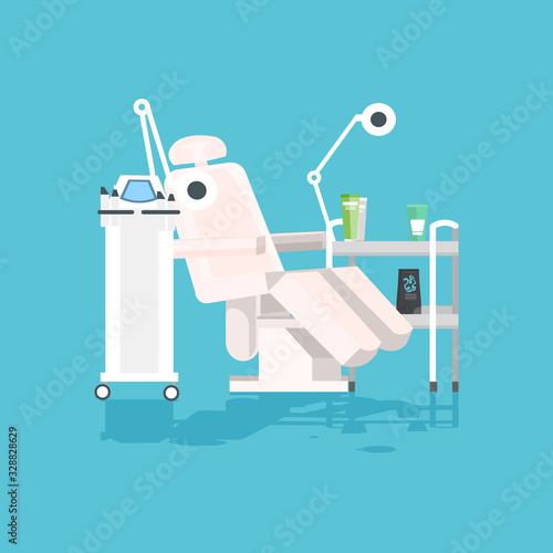 medical hair removal equipment and instruments for cosmetology beautician cabinet with laser epilation machine beauty armchair vector illustration