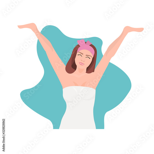 beautiful woman holding her arms up and showing clean underarms depilation smooth clear skin armpit epilation hair removal concept portrait vector illustration