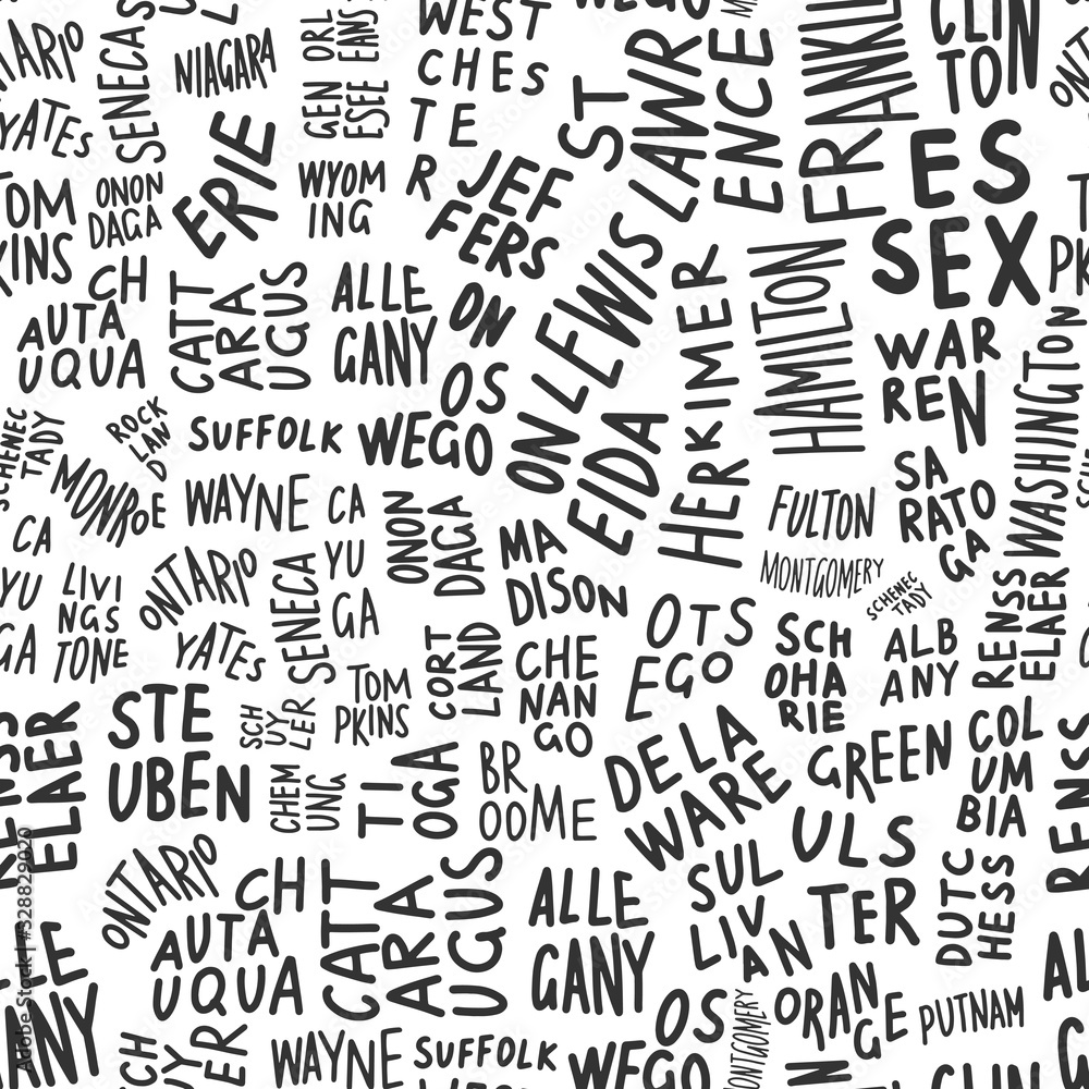 Seamless pattern of words. Hand-drawn calligraphy.