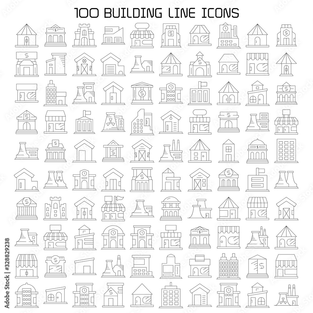 building icons line vector big set