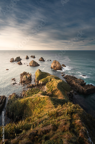 View to the rocky islets, the Nuggets,  at the nugget point in the morning, Catlin coast, south island, New Zealand
