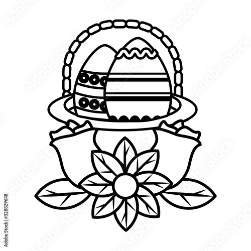 Easter eggs in basket on white background