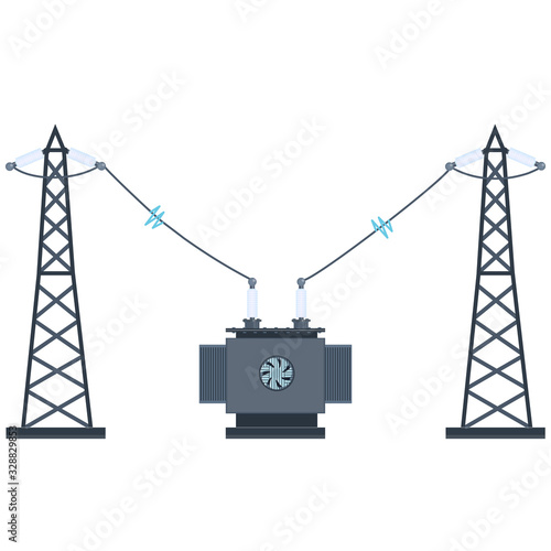 Electrical transformer. Transmission line. Vector illustration