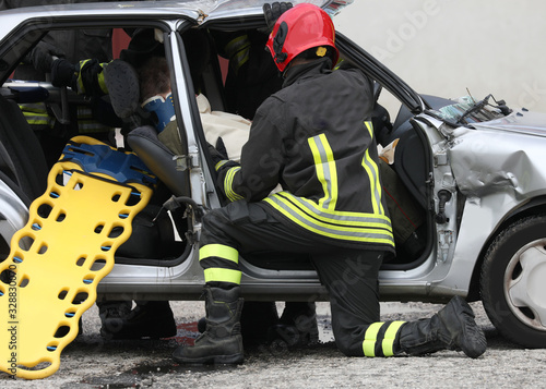 road accident with the injured person  with a fireman