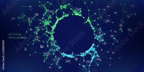 Abstract polygonal concept of decision making analysis data quality. Big data. Artificial intelligence.  Business and science futuristic visualization.